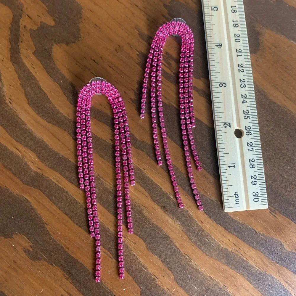Pink Rhinestone Drop Earrings - Picture 3 of 4
